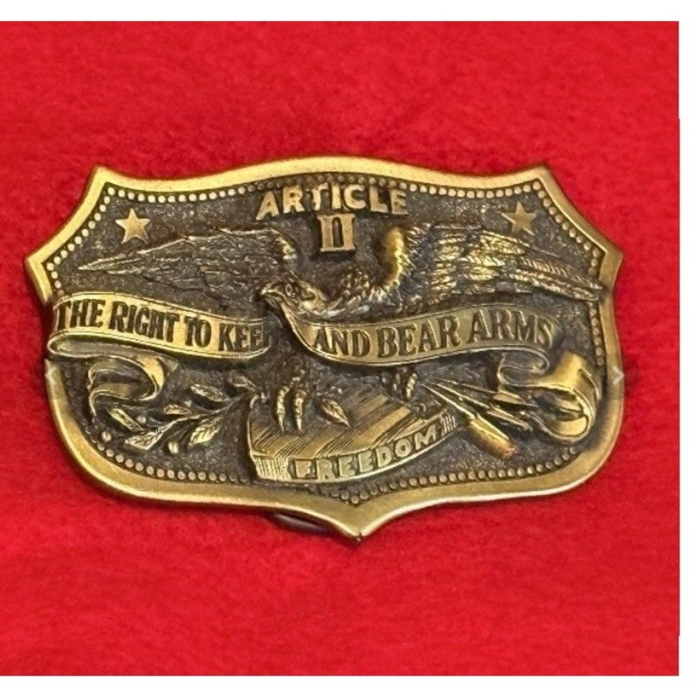 Vintage 1982 Bergamot Brass Works Eagle Article II 2nd Amendment BeltBuckle H459